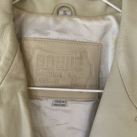 Bonus Italian Fashion Genuine Leather Cream Coat Size Small - Picture 3 of 13